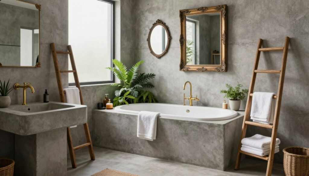 Betonbadezimmer mit Vintage-Elementen