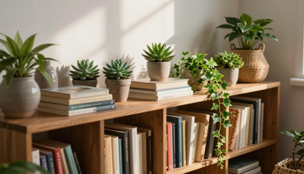 Bücherregal Dekoration mit Pflanzen