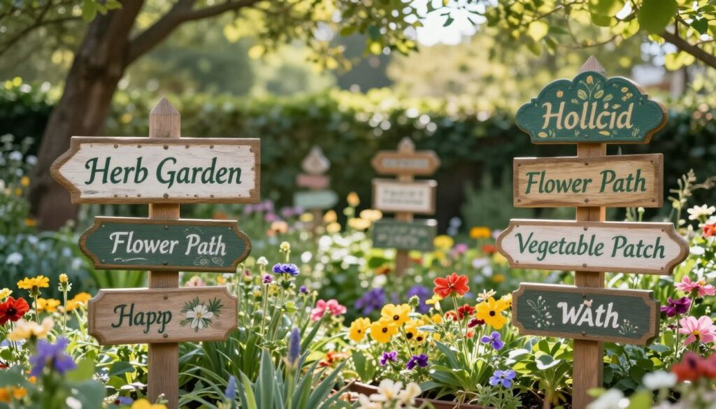 Holzschilder im Garten