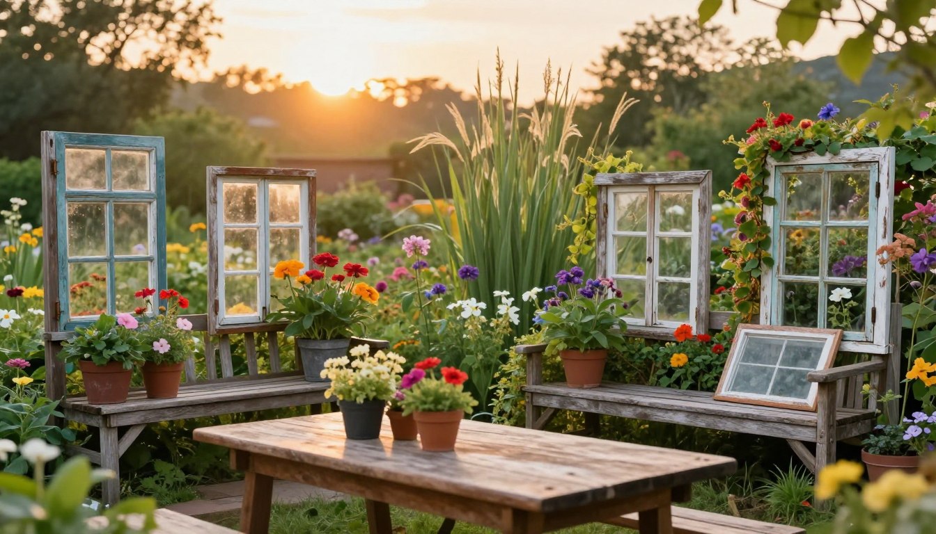 alte fenster im garten