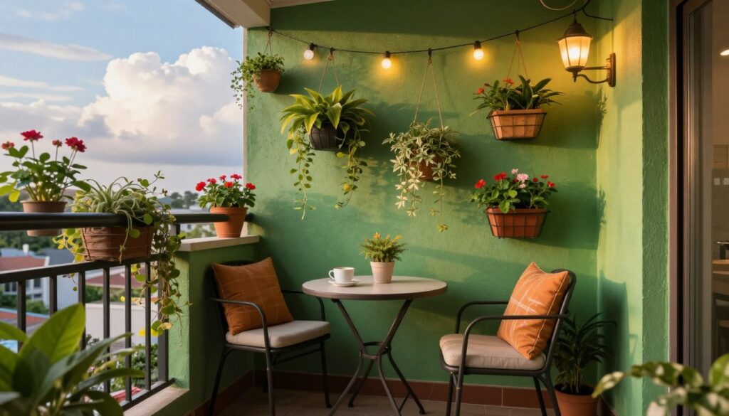 Balkon mit grüner Wand