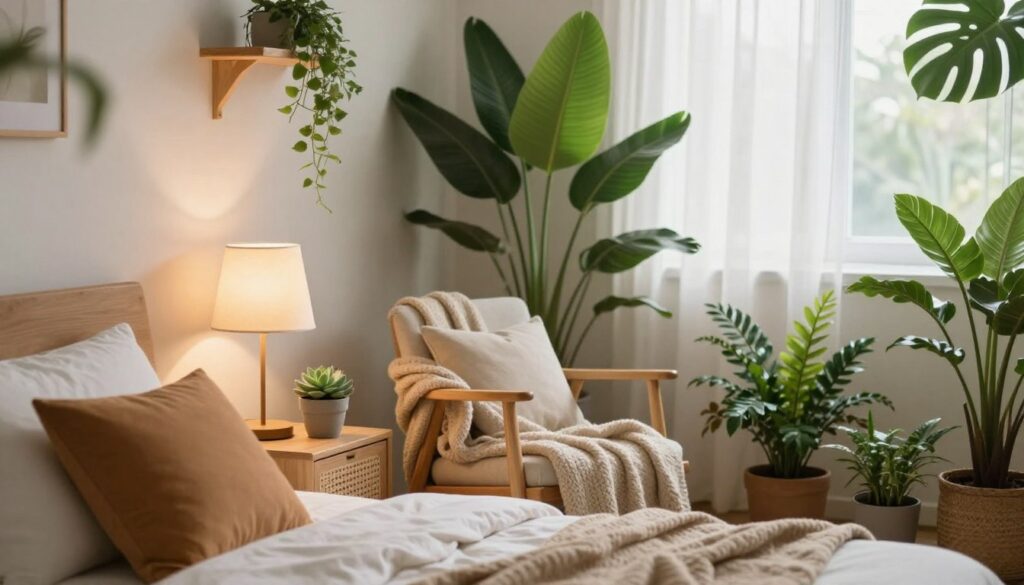 Gemütliches Schlafzimmer mit Pflanzen