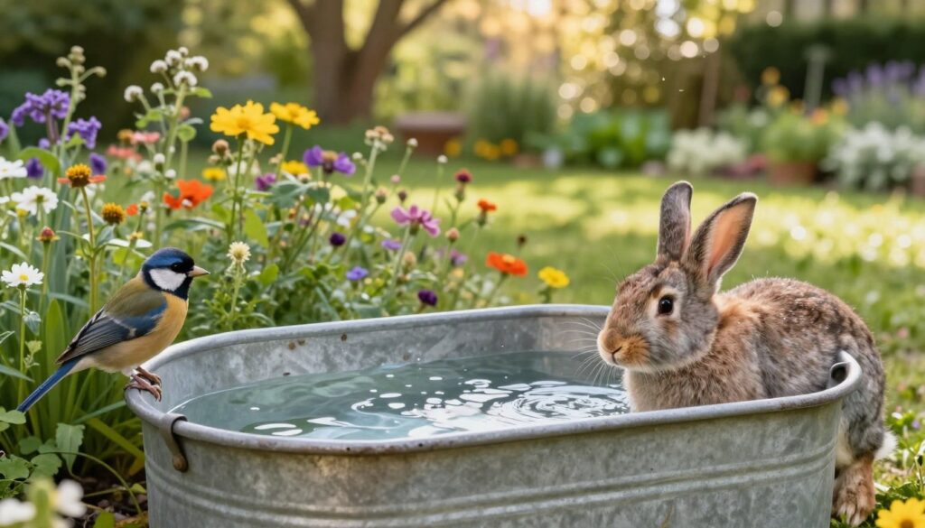 Zinkwanne als Wasserstelle für Tiere