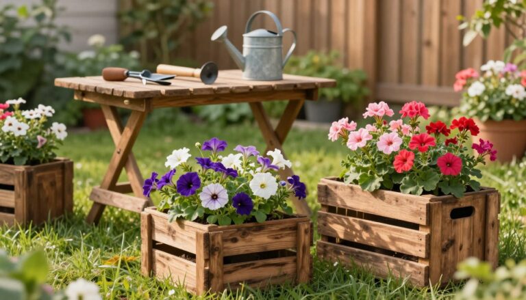 holzkisten dekorieren garten
