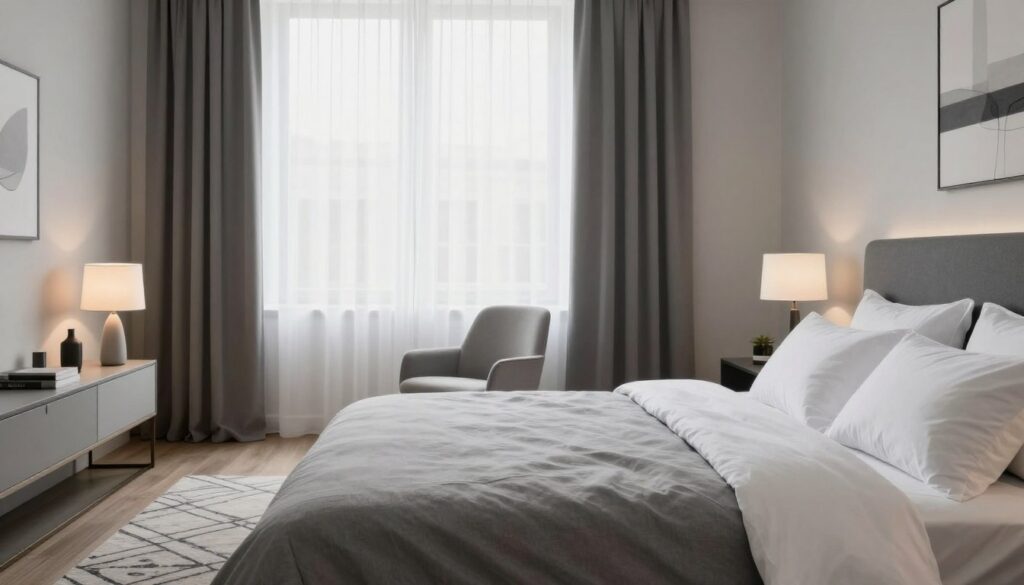 moderne schlafzimmergestaltung in grau und weiss