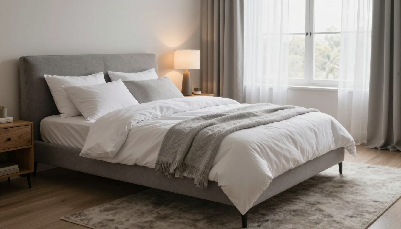 schlafzimmer graues bett