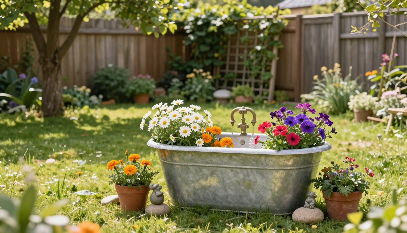 zinkwanne dekorieren garten