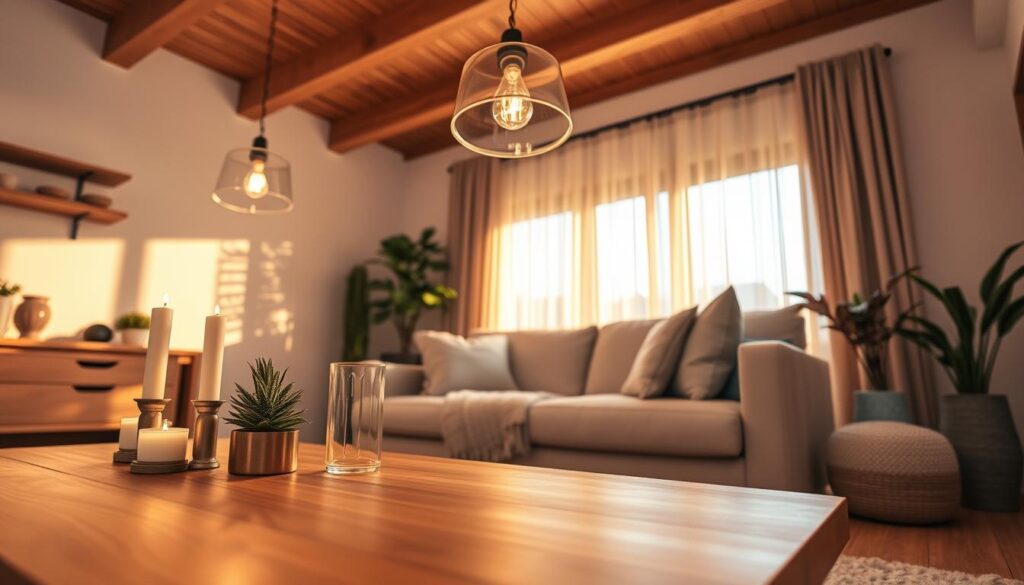 Holz Deko Wohnzimmer Beleuchtung