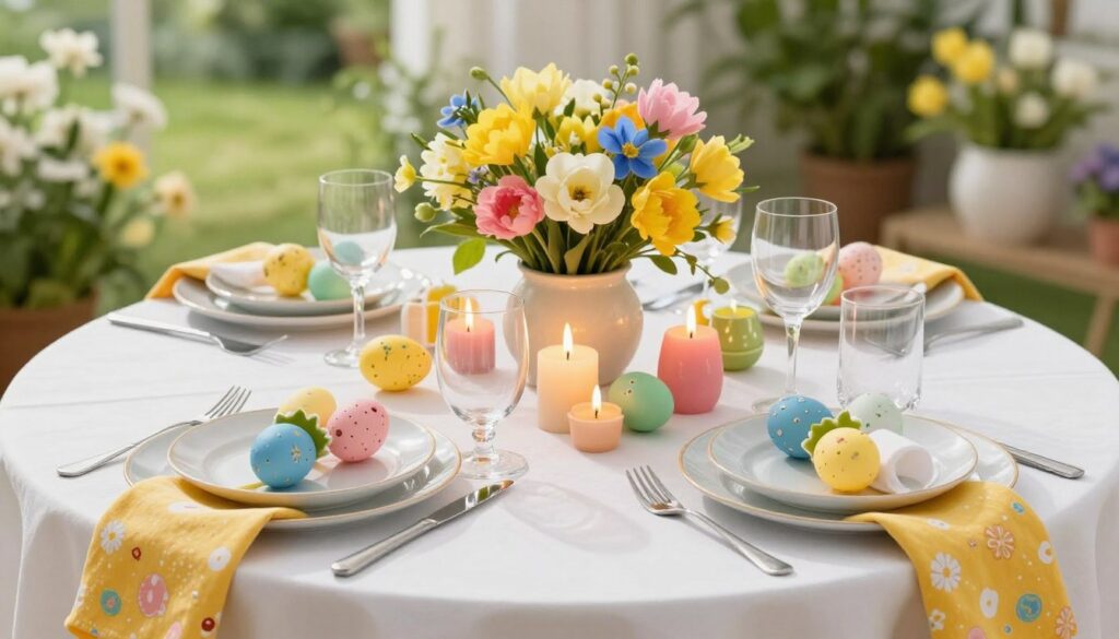 Ostern Tischdeko mit kräftigen Farben