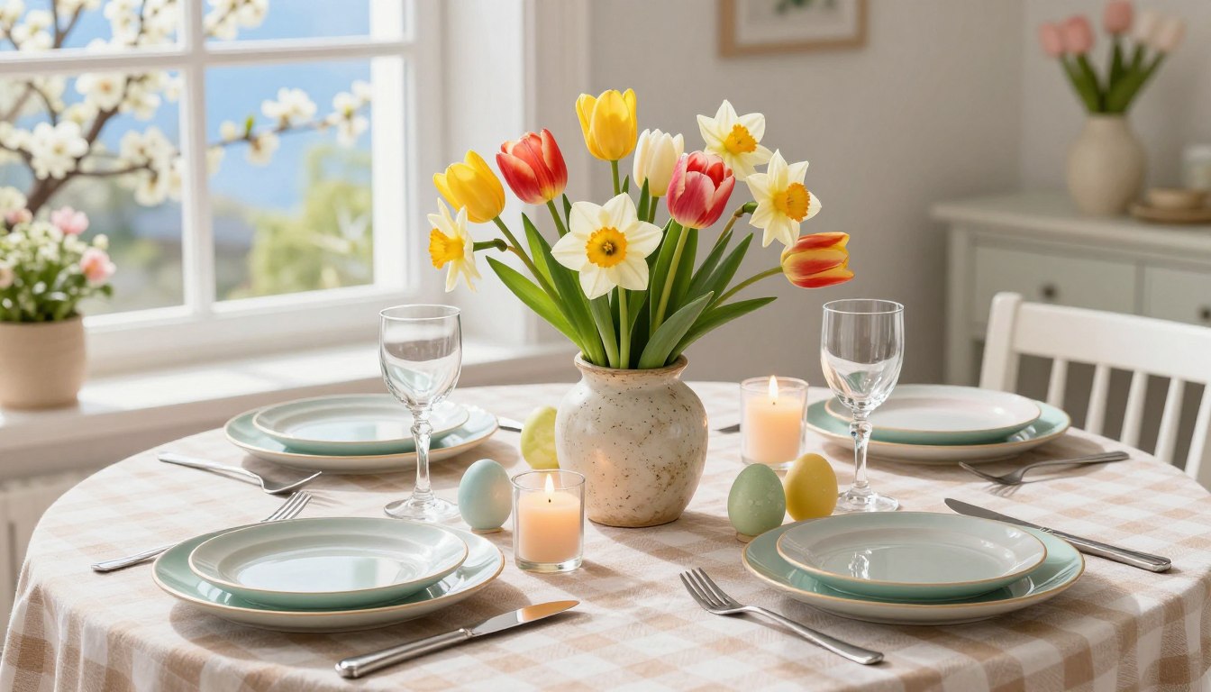 frühlingsdekoration tisch