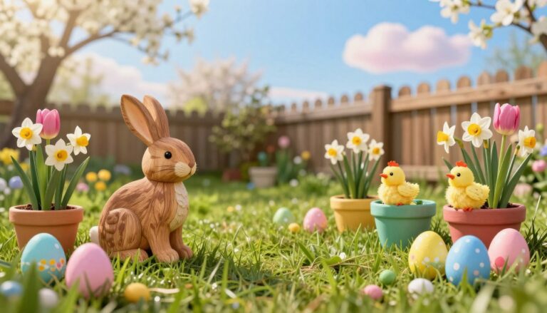ostern deko draussen holz