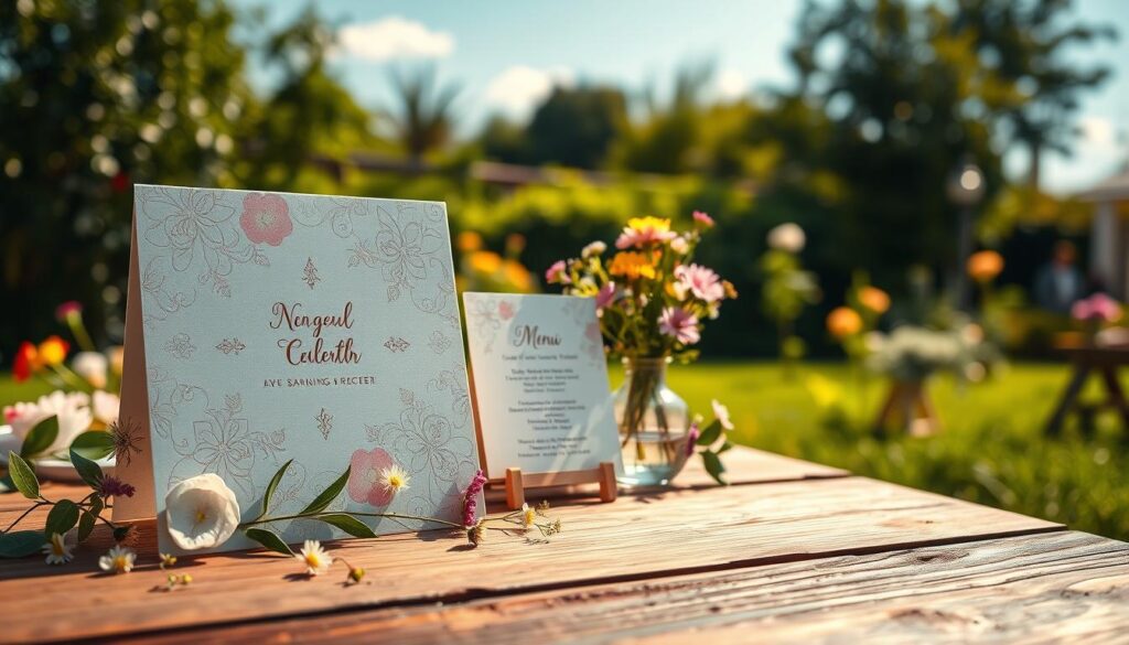 Kreative Einladungskarten für eine Gartenparty Tischdeko