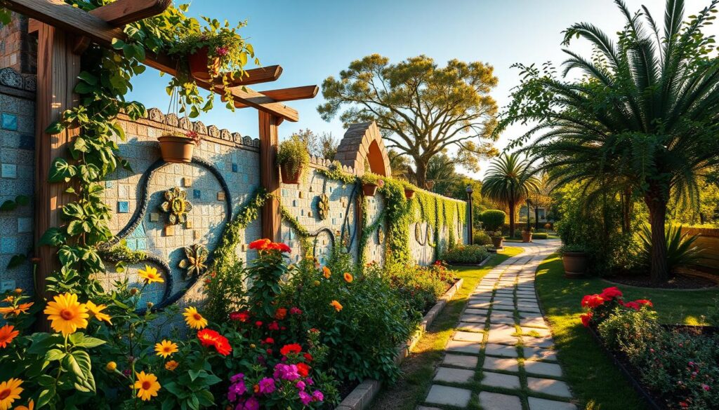 Kunstvolle Wandverzierung im Garten
