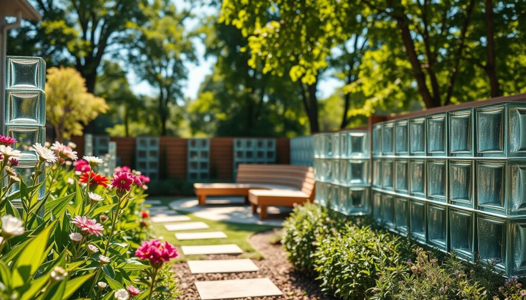 garten gestalten mit glasbausteinen