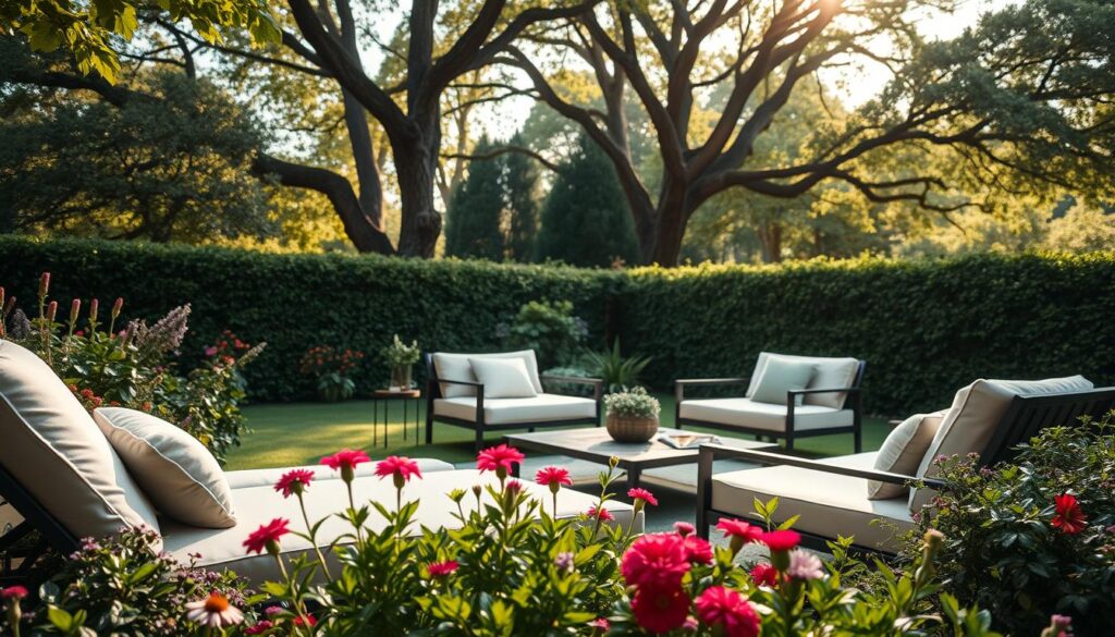 gartenliege und garten lounge möbel im stilvollen garten
